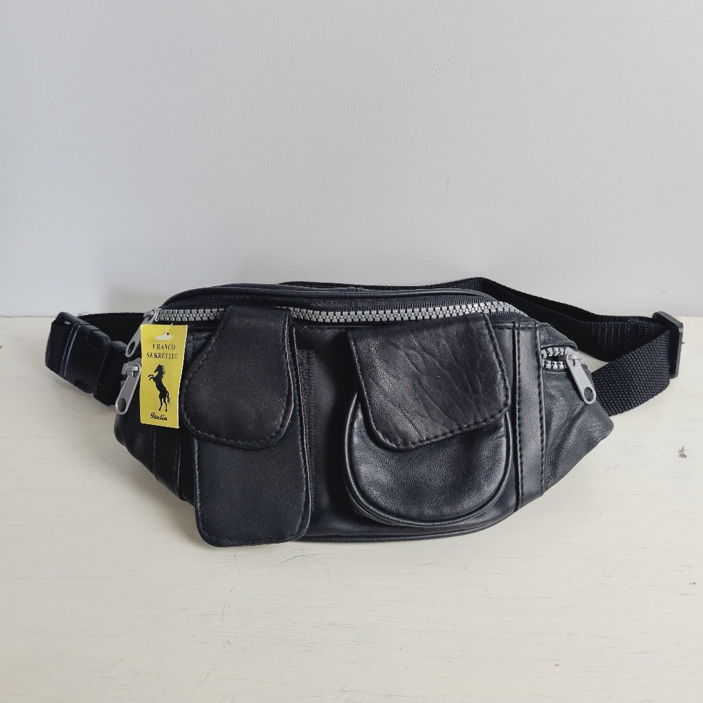 Franco Serretti Quality Hand Crafted Lamb Skin Waist Pouch Black Leather NWT